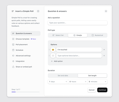 Simple Poll Modal - Question & Answers button dashboard dialog form input interface menu modal navigation pop up ui web app