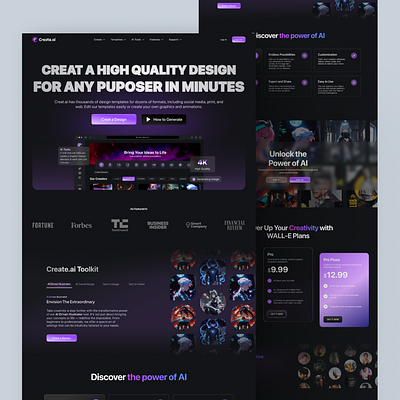 AI Graphic Designer-Landing Page ai artificial intelegance colories cool darkmode futuristic graphic desig landingpage modern web website