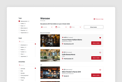 Restaurant Table Reservation Website - List of restaurants design list product reservations restaurants ui ux web webdesign website