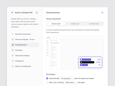 Simple Poll modal - Poll placement form illustration interface minimal modal nav navigation poll ui web app