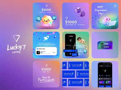 Lucky 7 (Mini-App) Design Assets 3d illustration app branding clean design developer dice graphic asset graphic assets illustration lottery lottery app lucky 7 lucky7 marketing assets marketing design mini app telegram ticket ui ux