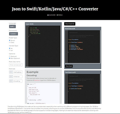 Effortlessly Convert JSON to Swift, Kotlin, Java, C, and C++ codeconversion cprogramming java jsontocode kotlin swift