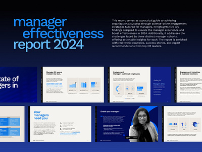 Report Design | State of Manager Experience- 2024 b2b branding charts concept deck design graphic graphic design graphs ideation infeedo infographic presentation report saas typography