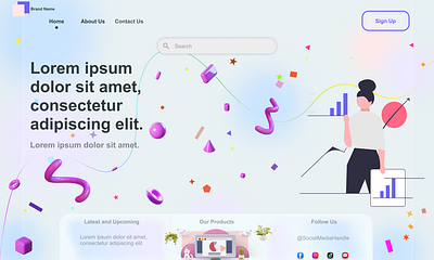 Colourful 3D Elements Homepage Design for a Website. 3d shapes figma graphic design ui ux website