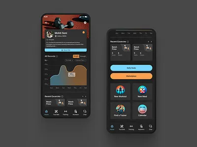 Trainer App - User Profile UI adobe app branding data design figmma fitness graphs health mobile app training ui uiux ux