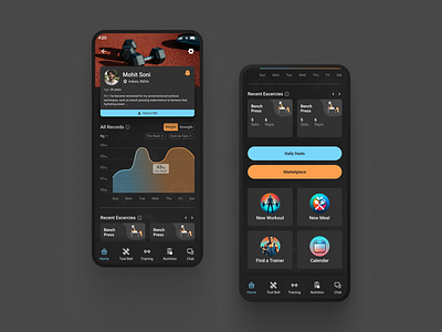 Trainer App - User Profile UI adobe app branding data design figmma fitness graphs health mobile app training ui uiux ux
