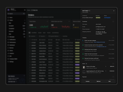 Order Details Panel customer customer information dark mode delivery details panel order order detail order detail page order details order details components order details page order details projects order page order timeline order view page orders payment shipment timeline usability