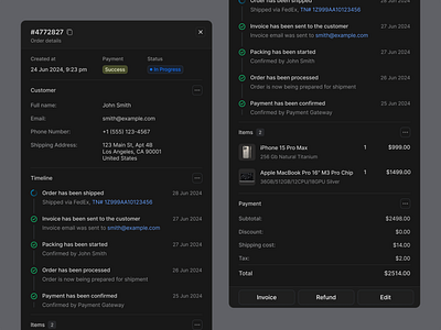 Order Detail Panel admin admin orders admin orders screen admin orders ui admin panel admin panels customer order dashboard e commerce e commerce admin order order detail order detail panel order details order details project order management order management dashboard side bar side menu ux