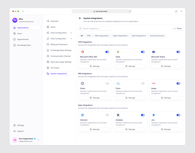 Voice AI SAAS - Integrations ai saas branding design illustration investment logo minimal mobile ui saas saas design ui uiux uxdesign web app