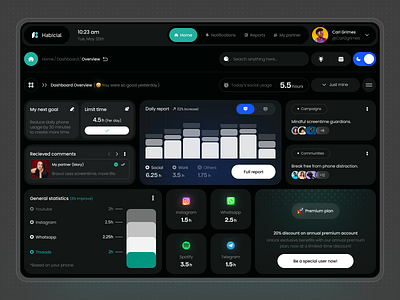 Social media management dashboard🚀 creativity dashboard design lifestyle management manager minimal product product design screentime social social media ui ux work