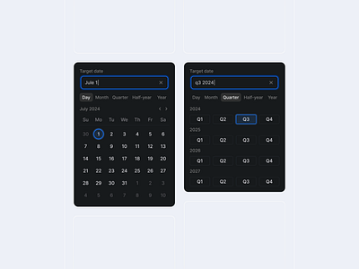 Flexible Date Picker Design advanced datepicker calendar calendar design calendar ui components custom date custom layout date picker date picker design date pickers date range picker datepicker datepicker designs figma figma date picker product designer quarters selects dates time range picker