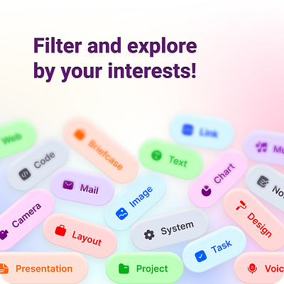 Filter and explore by your interests! badge badges branding chip clean clean ui component design figma minimal shot tag tags ui ui kit