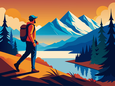 Hiking Man Illustration branding design graphic design illustration logo vector