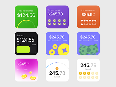 MotivCount App Widget Faces - Real time earnings tracker app counter design earnings faces finance ios mobile progress salary side swiftui tracker ui ux widget