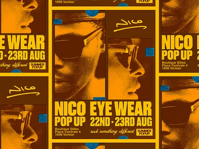 Nico Eyewear - Poster design eyewear grain graphic design halftone lettering marketing poster retro sale soul sunglasses texture type typography