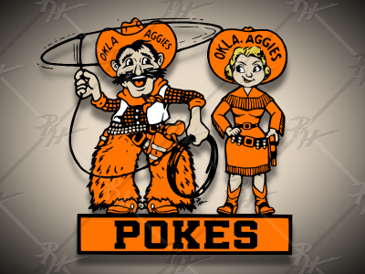 Vintage OSU Couple aggies athletics classic cowboys cowgirls football mascot ok okla pistol patty pistol pete sports throwback vintage