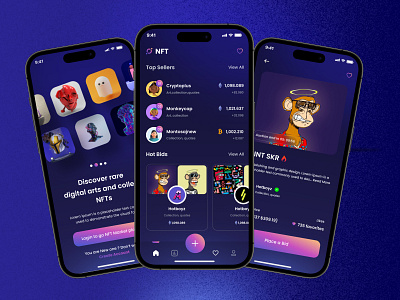 NFT Buy sell on crypto online Mobile app V2 abstract logo branding logo ui ux