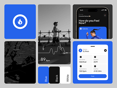 Running App Visual Identity app branding cards chart clean design fireart run sport ui ux