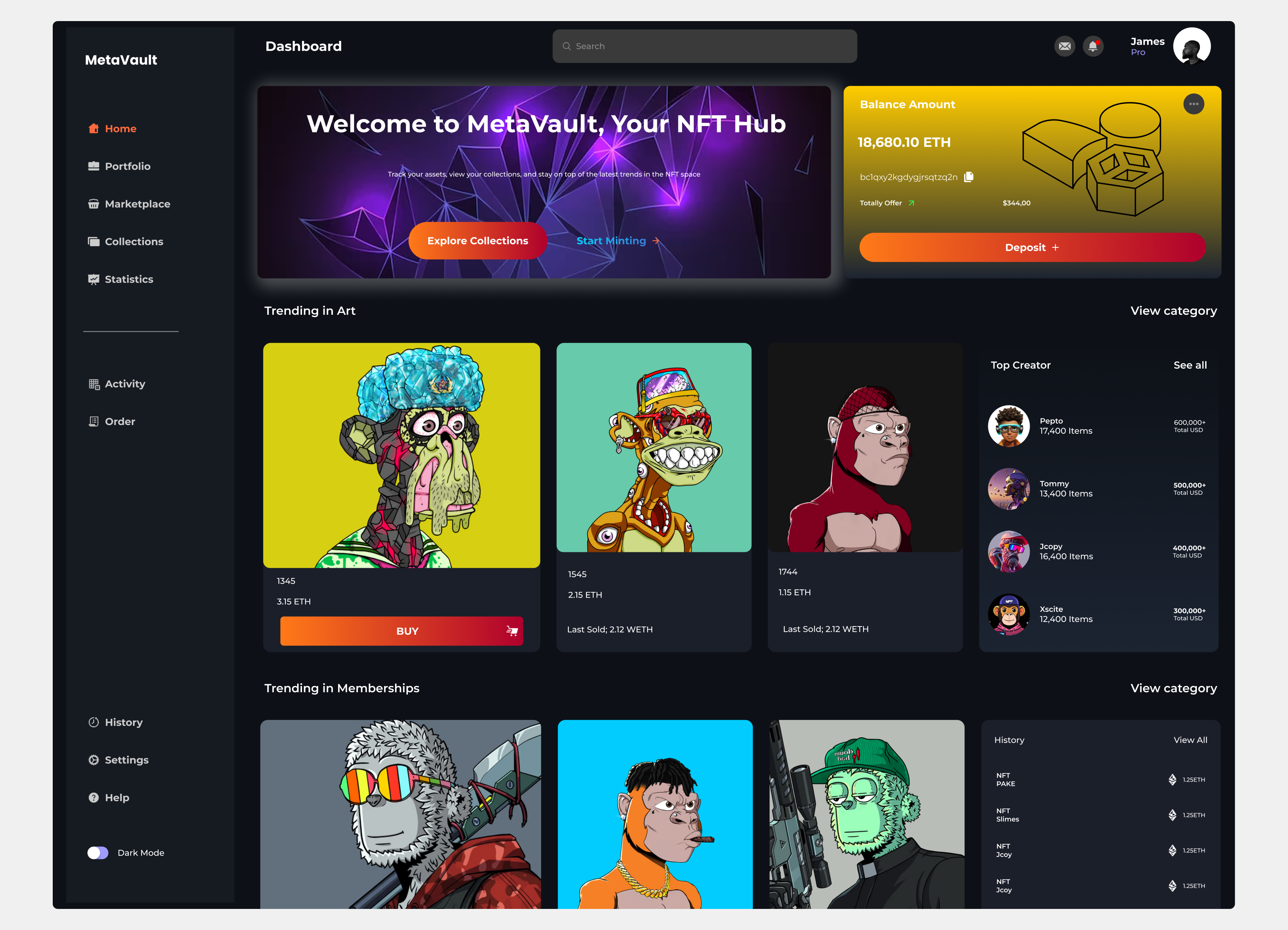 MetaVault – The Ultimate NFT Vault for Creators & Collectors blockchain cryptocurrency figma nft nft art nft dashboard nft design ui user experience user inter user interface user research ux web web design web3
