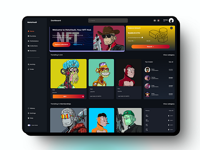 MetaVault – NFT Dashboard Design blockchain figma nft nft art nft dashboard nft design ui user experience user inter user interface user research ux web3