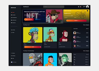 MetaVault – NFT Dashboard blockchain figma nft nft art nft dashboard nft design ui user experience user inter user interface user research ux web web design web3