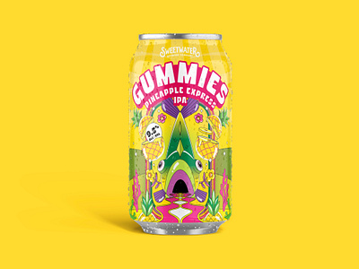 Gummies IPA - Pineapple 70s design beer packaging beverage design bold font branding colorful branding design fish flat design flat illustration fun packagibng graphic design illusration illustration illustrator packaging psychedelic typography