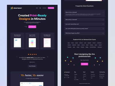 Print-On-Demand Landing Page colorful dark design landing page landing page design pop print on demand printing printshop ui ui design ux ux design web web design website