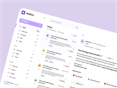 MailZen: Email Inbox Client UI dashboard email email client inbox email inbox feature figma inbox mail mail mail feature platform ui uiux user interface web app web application