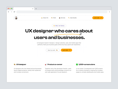 UX designer protfolio - Hero section deisgn hero portfolio productdesign ui userexperience userinterface ux uxui webdesign website