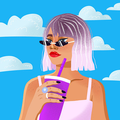 Y2k girl with cup cup digital art girl illustration portrait summer woman y2k