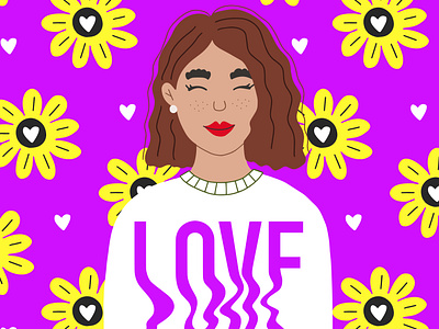 Psychedelic girl portrait bright crazy daisy design fashion girl handlettering illustration lettering love neon colors print psychedelic purple woman youth