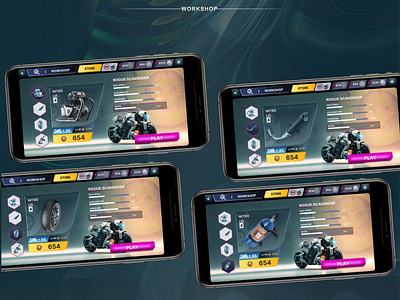 Throttle Up! UI Designs for a Dystopian Ride appdesign gameinterface gameui gamingui graphic design highfidelitymockup mobilegamedesign motorbikegame postapocalyptic ui uidesign uxdesign