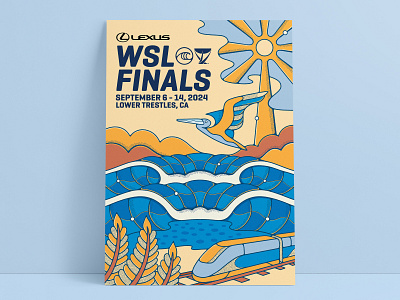 WSL Finals Lower Trestles 2024 Artwork california championships john john florence lower trestles lowers nienowbrand pelican surf designer surf event design surf illustration surf poster surfing surfliner train trestles waves world surf league wsl