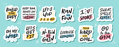 Sport calligraphy set calligraphy fitness healthy illustration lettering lifestyle quote set slogan sport sticker workout