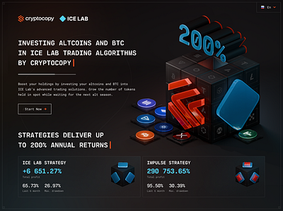 CryptoCopy + IceLab landing page crypto fintech trading ui ux web