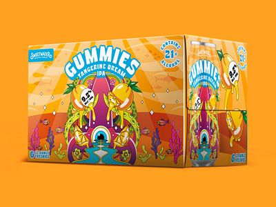 Gummies IPA - Tangerine Dream 70s design beer label beverage branding beverage design brand identity branding can design colorful packaging craftbeer flat design flat illustration graphic design illustration illustrator octopus packaging squid trippy design tropical design underwater