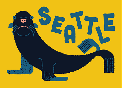 Seattle Seal animal city geometric illustration postcard print seal seattle