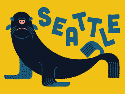 Seattle Seal animal city geometric illustration postcard print seal seattle