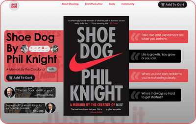 Concept Landing Page for Shoe Dog book by Phil Knight. ui