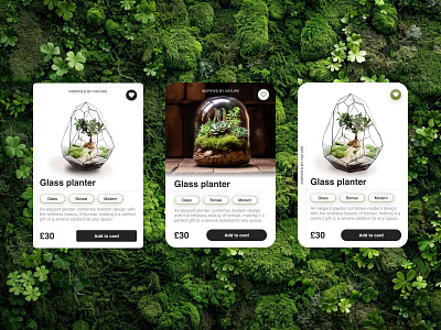 Product card - UI Design add to card bonsai design glass planter green minimalistic mobile mobile design modern nature nature design planter product card ui visual design