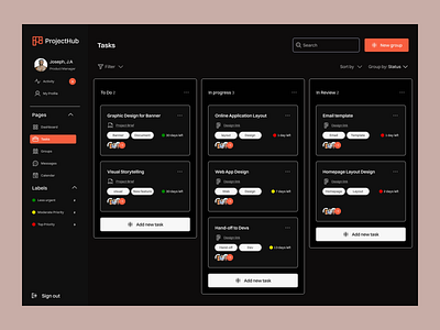 Project Hub { Dark Mode } dashboard design dribbble dribble figma product design ui uxui