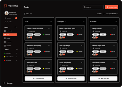 Project Hub { Dark Mode } dashboard design dribbble dribble figma product design ui uxui