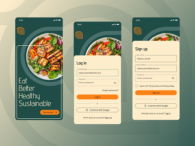 Log in/Sign up - UI design design eat eat better food food app green healthy landing page landing screen log in logo mobile app modern orange sign up sustainable ui visual design