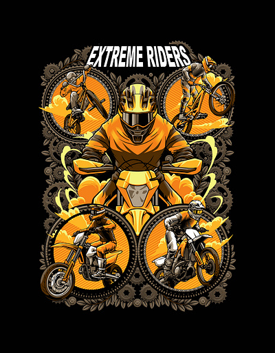 xtreme riders tshirt design bmx downhill ekstreme motocros riders sport supermoto tshirt design vector