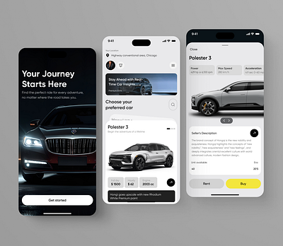 Roadster - Car Rental Application automobile car car app car rental car sales design electric car interface mobileapp product design ui ui design uiux ux