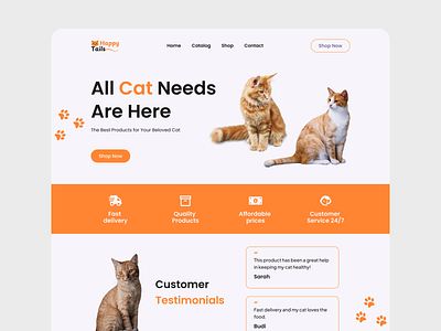 Happy Tails - Landing Page cat dailyuichallenge design landing page minimal orange shop ui ux web design