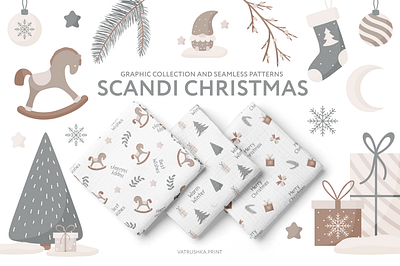 Scandi Christmas - Graphic Collection and Seamless Patterns art christmas clip art fabric graphic illustrations kids wear pattern scandi wraping