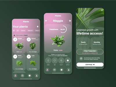 Plant care app mobile app mobile app design mobile app identity mobile ui paywall plant app plant care app visual system