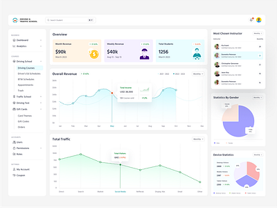 Driving School Admin Panel Dashboard application design business dashboard design driving driving school illustration illustrations instructor learning learning management lms minimal saas ui web web app web application web design website