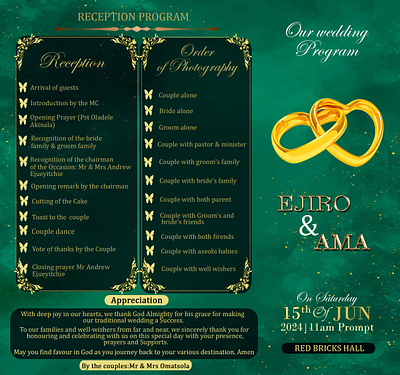 Wedding program card design graphic design